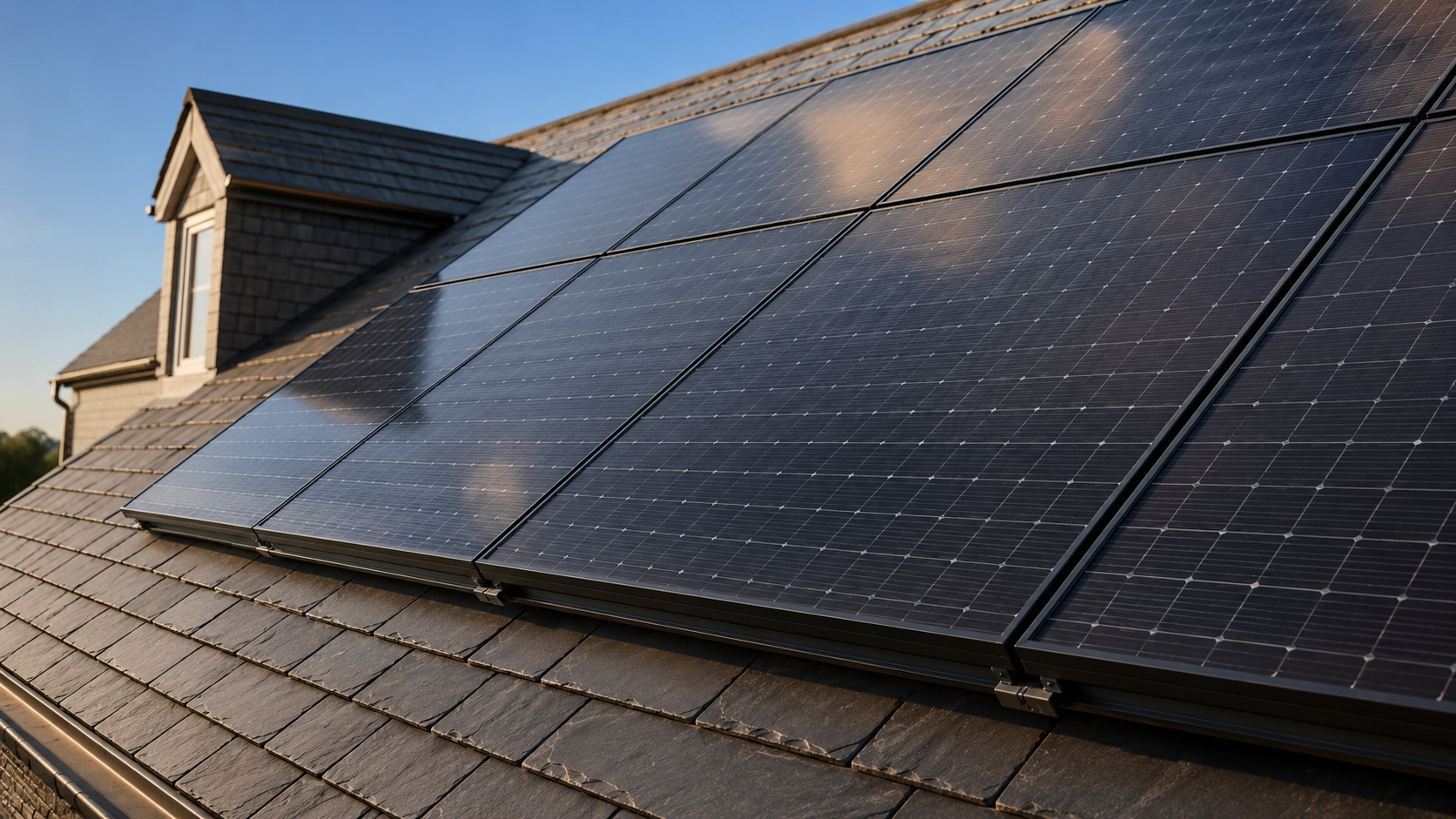 Solar panels installed on a Cotswold stone house roof